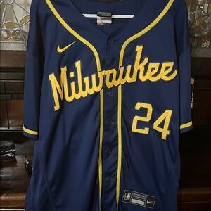 Nike Milwaukee Navy and Yellow Pavey Jersey with 50th Anniversary Patch